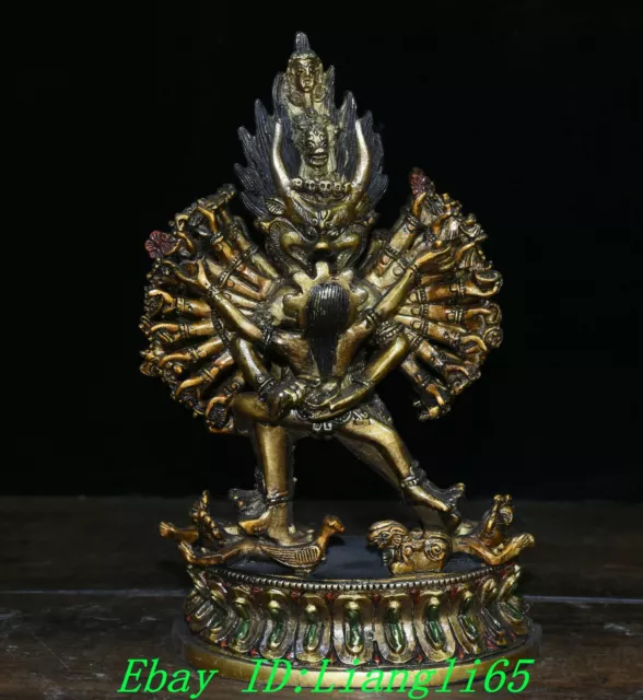 8 " Old Antike Tibet Bronze Malerei Buddha Yamantaka Yama Dharmaraja Statue