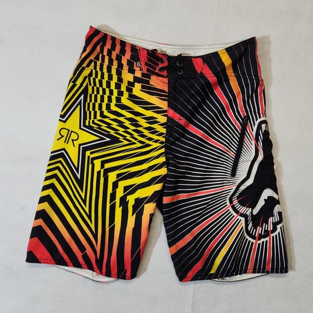 Fox Racing Mens Size 32 Swim Board Shorts Rockstar Energy 10.5" Inseam AOP