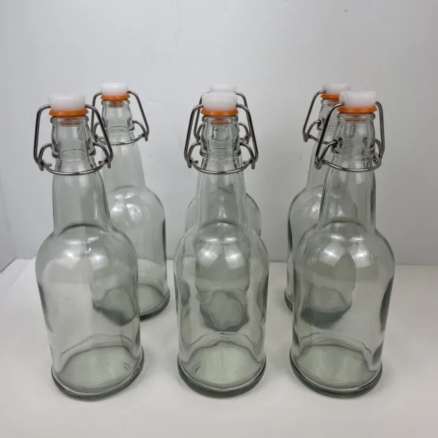 16oz Glass Flip-Top Bottles, 6pk Clear, Kombucha, Beer Brewing Bottles Swing Top