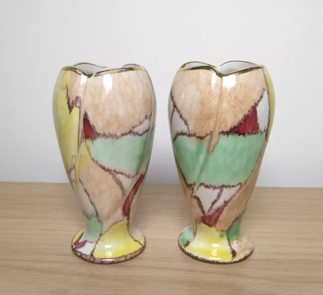 Pair Of Vintage Art Deco German Ceramic Tulip Posy Vases 548-12 12cm Tall