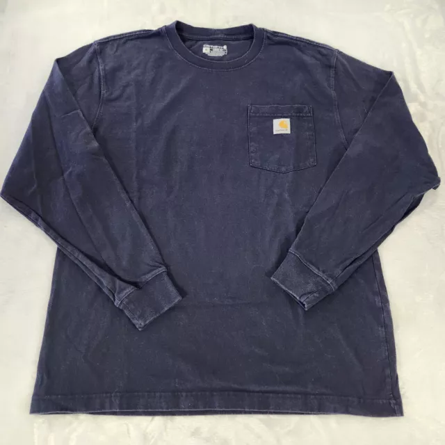 Carhartt T-Shirt Mens Medium Blue Long Sleeve Loose Fit Pocket Navy K126