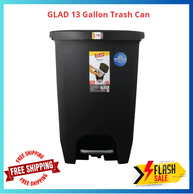 GLAD PLASTIC STEP On Trash Can 13 Gallon With Lid, Kitchen Bathroom