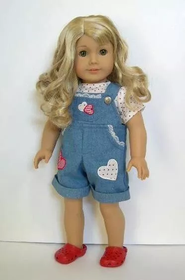 NEW For American Girl Denim Heart Shortall & Shirt  OUTFIT ONLY 18"  NO DOLL