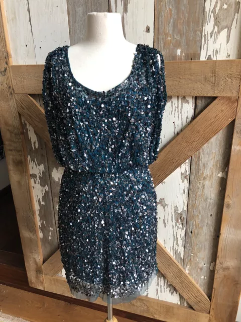 Gorgeous Deco Aidan Mattox Sparkly Sequin Beaded Blouson Mini Dress 4 Nwt