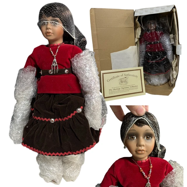 NIB Heritage Signature Collection Navajo Porcelain Doll Anaba #12332 Missing Pot