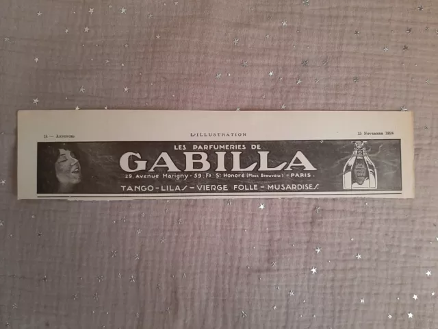 Publicité papier Parfum. Perfume Ad Gabilla Divers de 1924