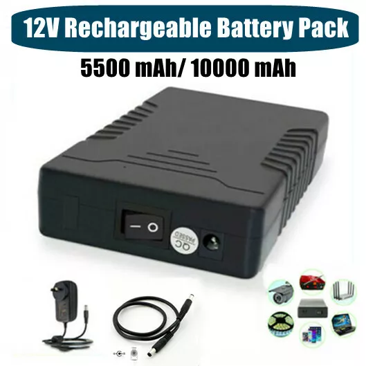 Portable DC 12V Lithium Rechargeable Battery Pack 5.5X2.1mm For LED Strips CCTV