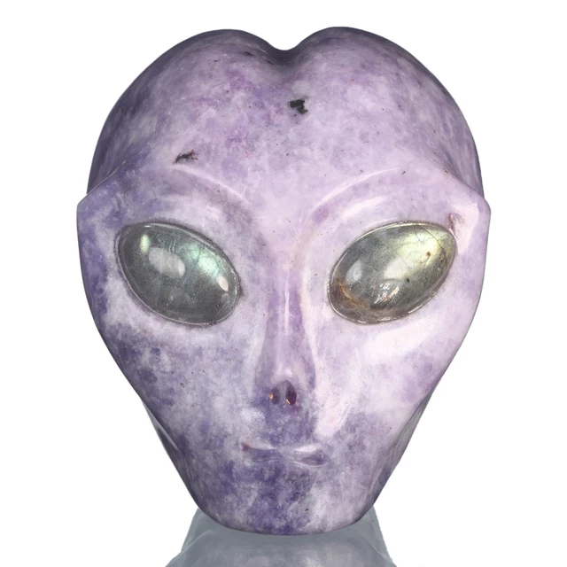 Lepidolita natural tallada alienígena/cabeza de ser estrella criatura mística #36B58" #11