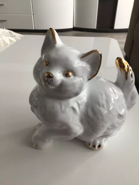 Gilde Gold Dekor Schöne Porzellan Figur Katze