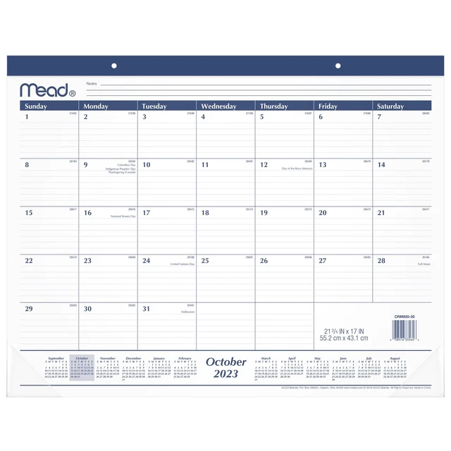 MEAD BASIC 2024 15Month Monthly Desk Pad Calendar Standard 21 34 x 17