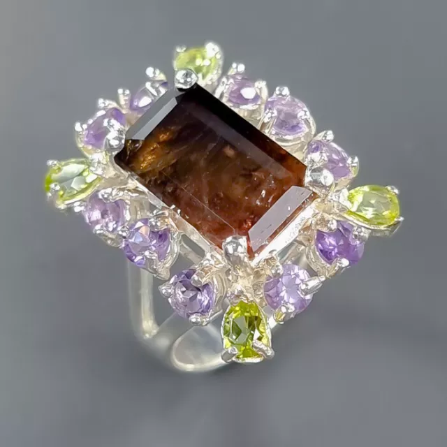 Natural gem Bi-color 8 ct Tourmaline Ring 925 Sterling Silver Size 7.5 /R343277