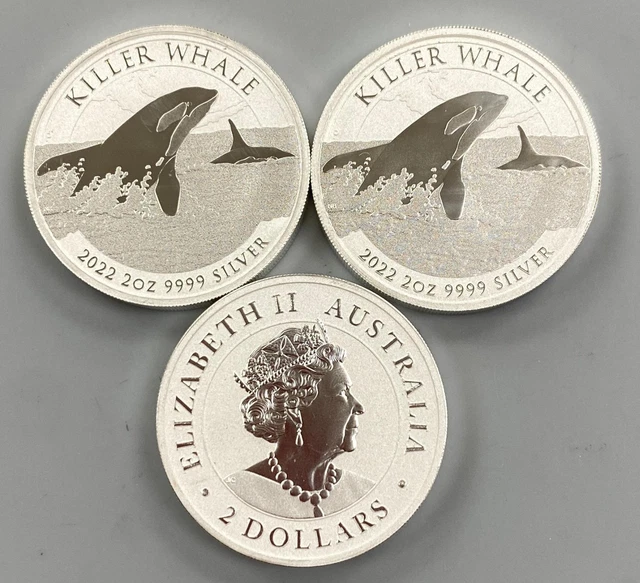 3 2022 P Australia 2ozt .9999 Silver BU $2 Killer Whale Coins scarce L17321