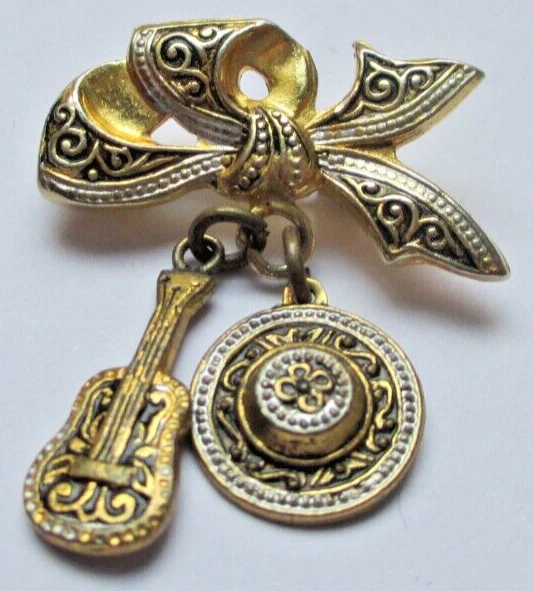 Broche Ancienne En Forme De Sabre/épée Or De Tolède - Vintage, Couleur Doré/argenté/noir