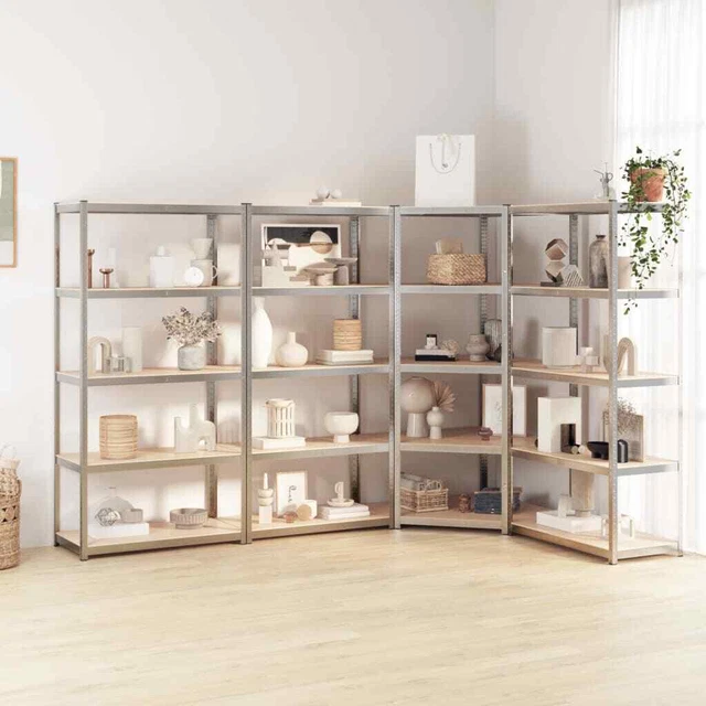 Vidaxl Scaffali 5 Ripiani 4 pz Argento in Acciaio e Legno Multistrato