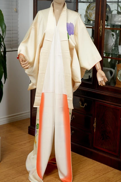 Dear Vanilla Japanese Silk Kimono Women's Robe Gown Authentic Japan Vintage Mint 7