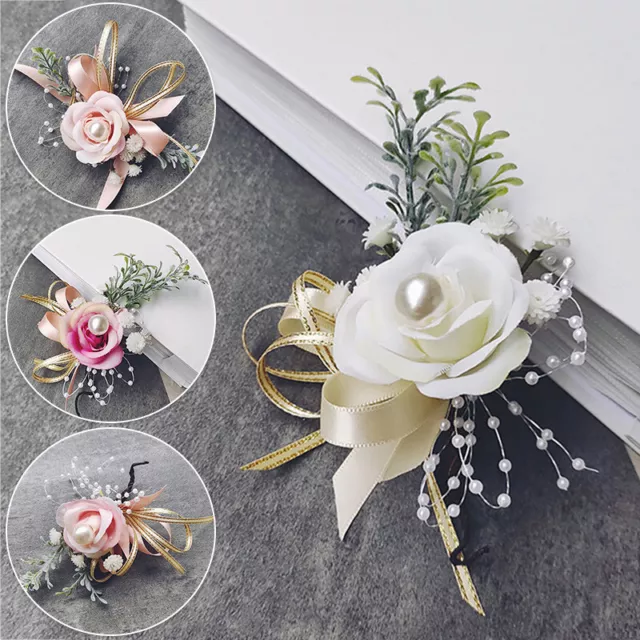 Bride Wrist Flower Corsage Bridesmaid Groom Boutonniere Gift Wedding Party Decor