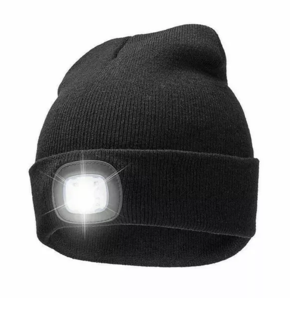 Unisex LED Knitted Beanie Hat With USB Rechargeable High Power Head Torch Light