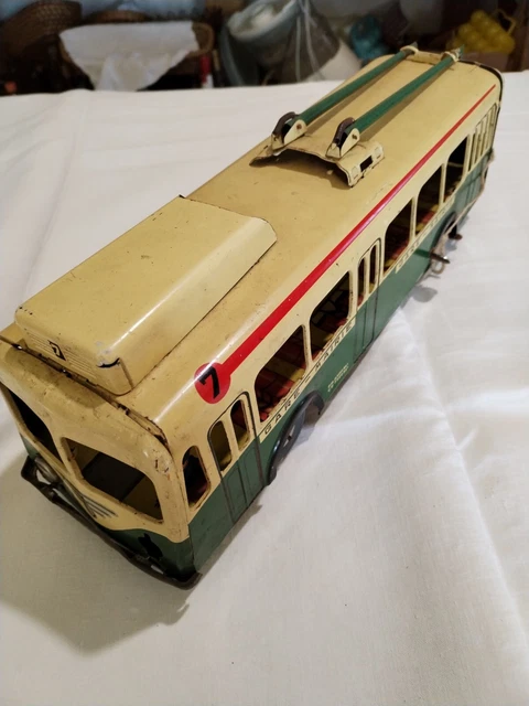 Ancien jouet tôle JOUSTRA 1959 - Trolleybus 38 cm Mon Jouet