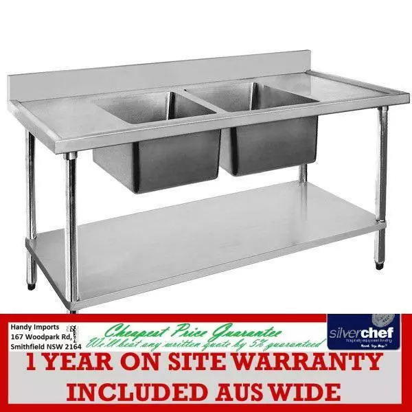 Fed Commercial 600X1800 Stainless Steel 304 Grade Double Sink Bench 1800-6-Dsbc