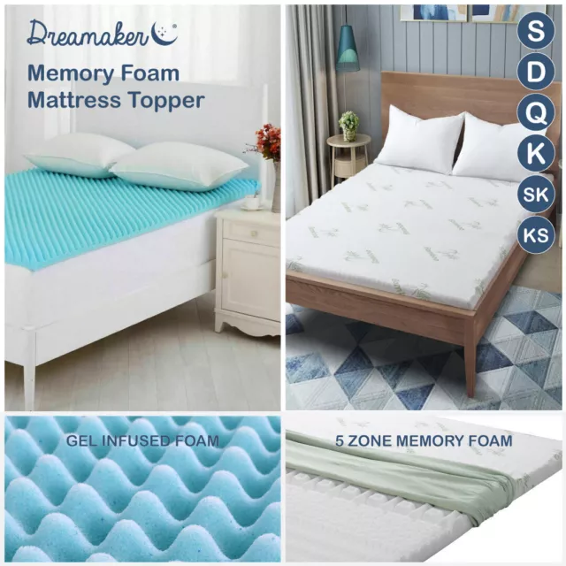 Memory Foam Mattress Topper Protector 5 Zone Cool Gel Single Double Queen King