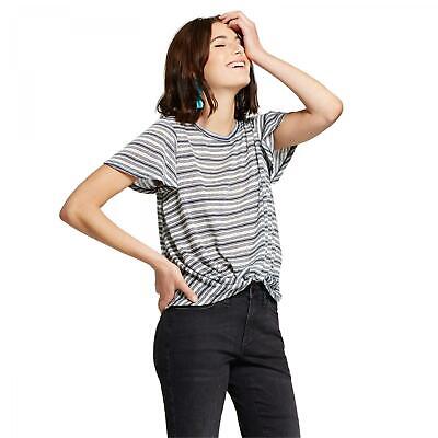 new Xhilaration Women's Flutter Sleeve Striped Twist Front Knit Top T-Shirt