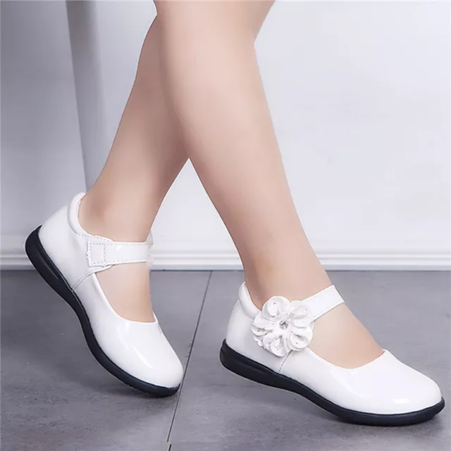 Childrens Girls Fuax Leather Round Toe Flats Casual Breathable Non-Slip Shoes