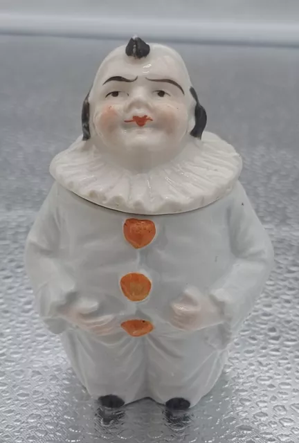 MOUTARDIER EN FORME DE PIERROT PORCELAINE ANCIENNE circa 1900