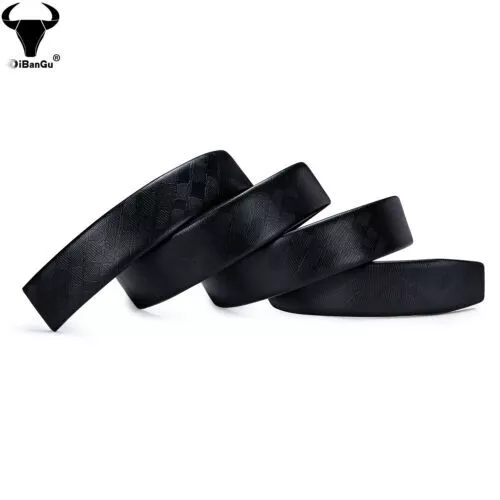 Mens Belt Buckles Black Genuine Leather Holeless Belts Waistband Jeans Trousers 3