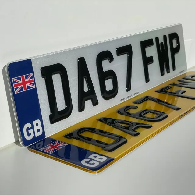 GB 3D Gel Number Plates Front and Rear for Car / Van (NOT VALID IN EUROPE / EU)