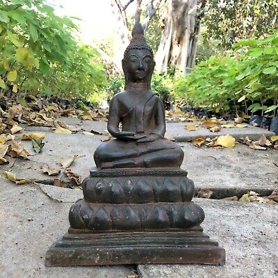 Asia Buddhism Collectible Thai Antique Statue of the Buddha Meditation On Louts
