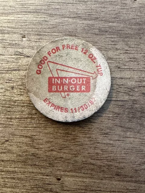 Vintage 1982 IN-N-OUT BURGER Free 7-Up Collectible Wooden Token Coin!