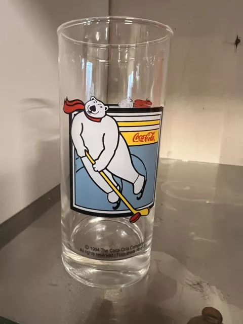 Coca Cola Vintage Ceramic Label Glass Polar Bear 1994 Ice Hockey