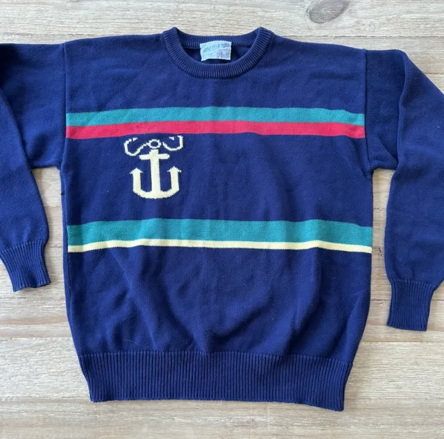Vintage Lord Jeff Nautical Crew Neck Sweater Top of The Dock Blue Mens Large