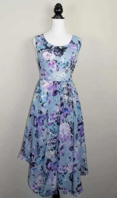 Handkerchief Hem Tea Dress Romantic Cottagecore Midi Sky Blue Floral BNWT Sz 20