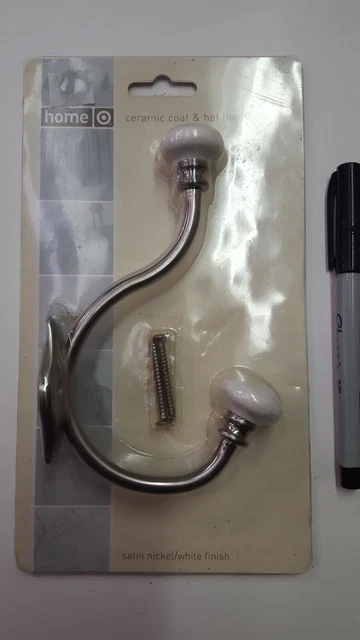Home brand Ceramic Coat and Hat Hook New satin/nickel/white Finish