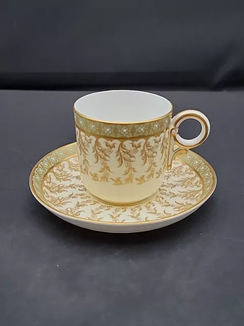 Royal Worcester Green and Gold Floral Demitasse Cup & Saucer W 3018 Pattern