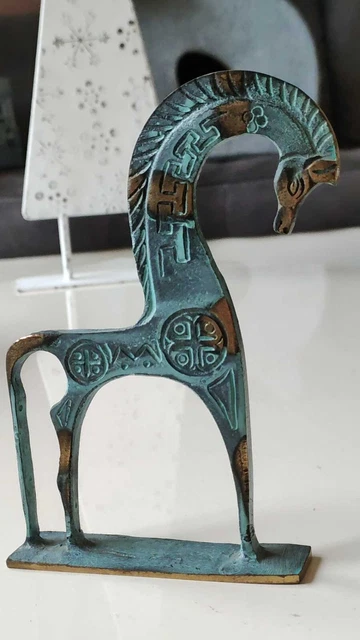 STATUE DE CHEVAL grec en bronze (vert) - sculpture animale ancienne - FABRIQU... EUR 107,20