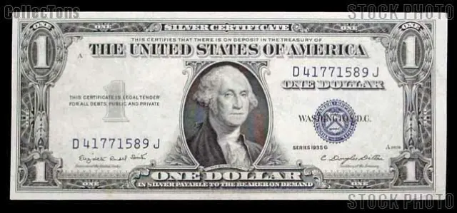 One Dollar Bill Silver Certificate NO MOTTO Series 1935 Currency Good or Better