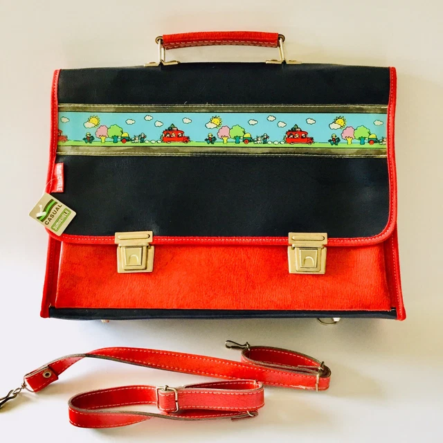 🔴 Vecchia cartella scolastica vintage anni ‘70 completa di tracolle spalla