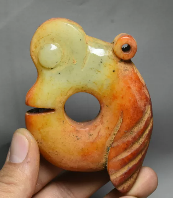 Old China Hongshan Culture Natural Hetian Jade Yu Pig Long Dragon Hook Statue