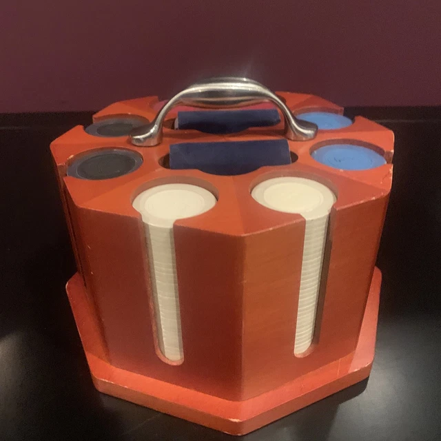 Vintage Michael Graves Poker Set Barn Mid Century Wooden Card Caddy Holder