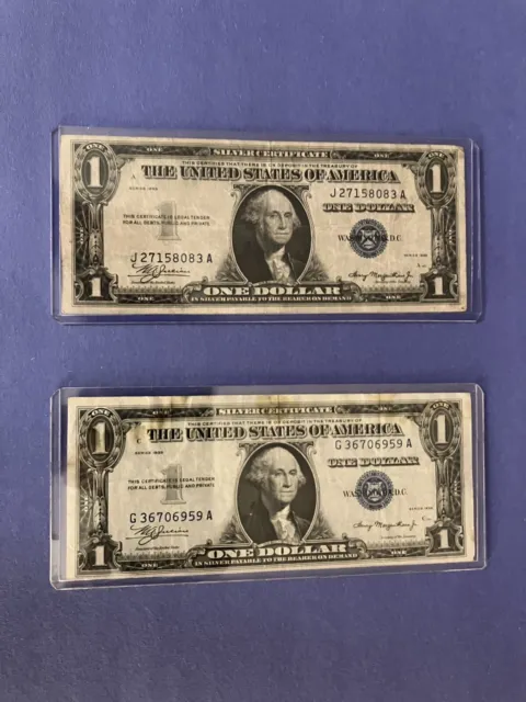 LOT OF 2~”DOUBLE DATE” 1935 $1 Dollar Bill Silver Certificate Circulated
