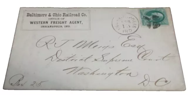 1880's BALTIMORE & OHIO B&O USED COMPANY ENVELOPE FREIGHT AGENT INDIANAPOLIS