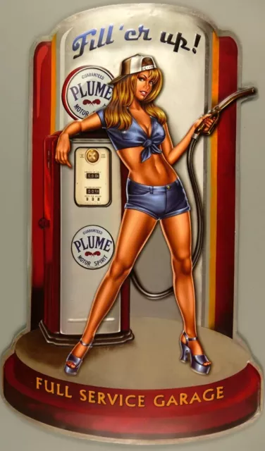 XXL Blechschild Filler Up Pin Up Service Garage Werkstatt Tankstelle 71x43cm NEU