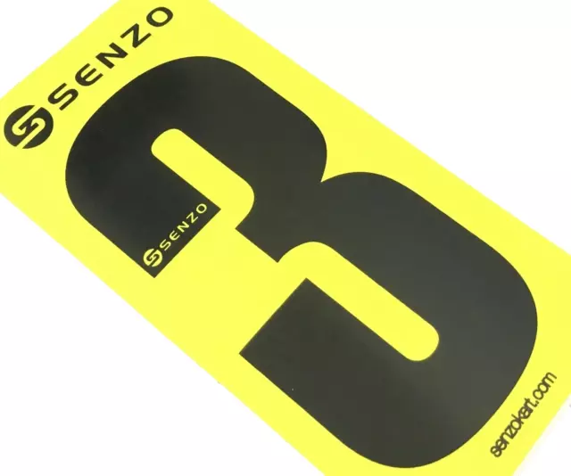 Set of 4 Senzo Black Race Number 3 Yellow Background | Rotax Kart | MSA Legal