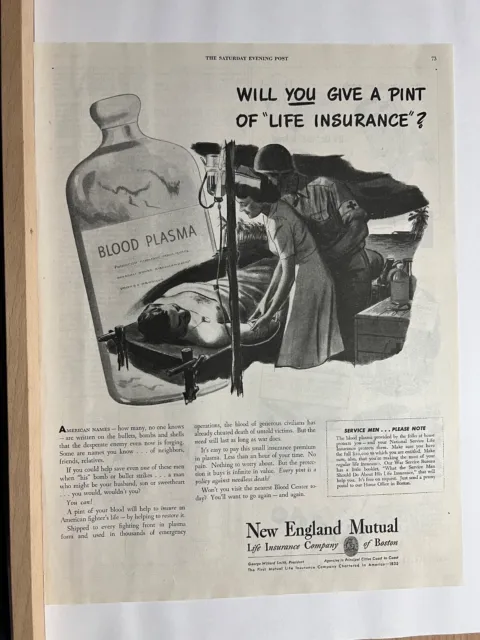 Vintage 1943 Wartime Advertising - New England Mutual WWII Print Ad (Ot2)