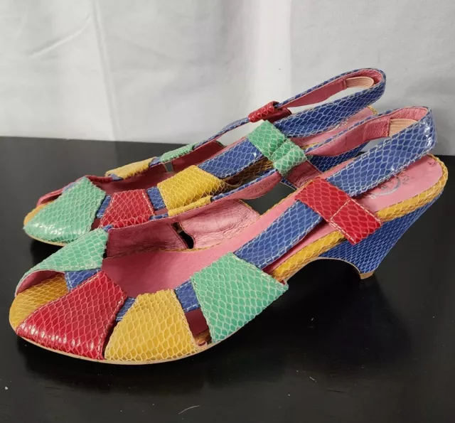 JEFFREY CAMPBELL vintage HANDMADE IBIZA LAST, multi-colored snakeskin heels 7.5