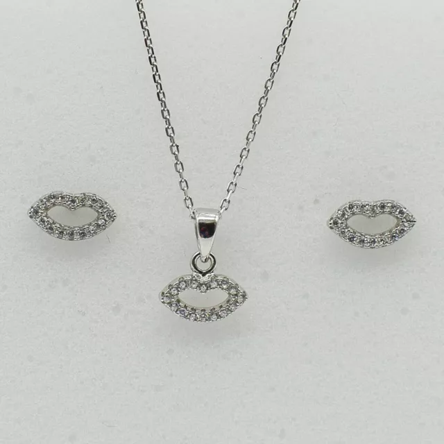 Schmuckset Damen Halskette Ohrring Anhänger Zirkonia 925 Silber Frauen Geschenk 3