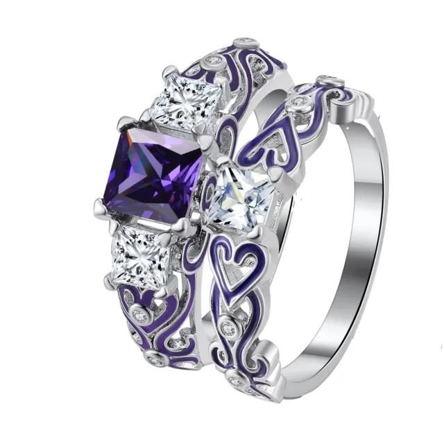 Cherri Purple Bridal Set Cz Princess Engagement Ring Women Ginger Lyne Collec...