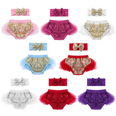 Infant Baby Girls Briefs Bowknot Headband Set Sequins Decorated Ruffle Mesh Back